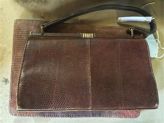 Mappin & Webb Art Deco lizard skin handbag & a similar document case